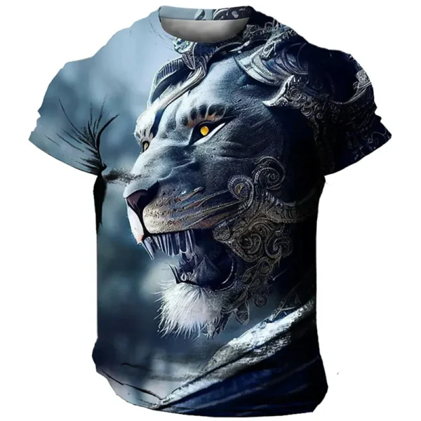 3d Lion Print Men's T-Shirt Summer Quick Dry Short Sleeve T-Shirt For Men Street Trend Man Clothing Loose Oversized Tee 2024 Top - Image 4