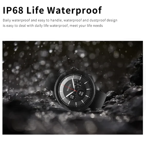 Black waterproof wristwatch in water.