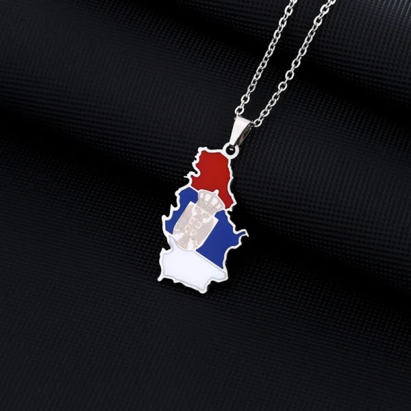 Serbian flag map pendant necklace.