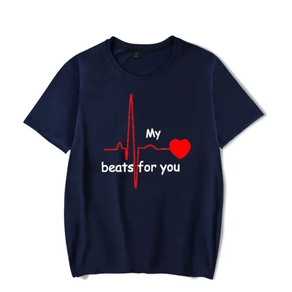 Summer Couple Heart Beats for You Print T Shirt Causal Women Man Tee Shirt Couples T Shirts O Neck Tops Harajuku Lovers Clothing - Image 3