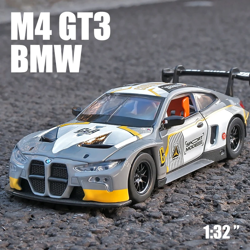 Gray BMW M4 GT3 race car model.