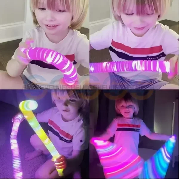 Children playing with colorful light-up toys.