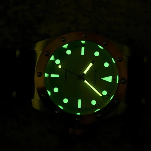 Baltic watch face glowing in the dark.