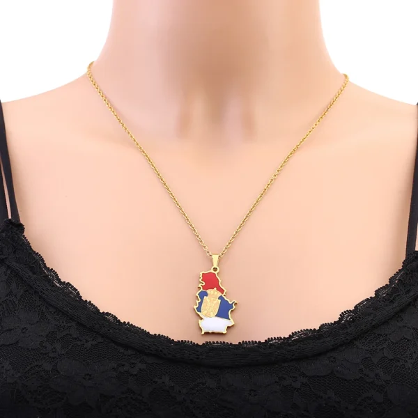 Gold necklace with Serbia map pendant