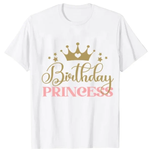 Birthday Princess Svg Bundle T-shirt Dad Mom of The girls Birthday Party Tshirt O Neck Tops Short Sleeve Shirt White Pink Tee - Image 2