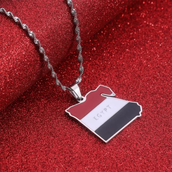 Silver necklace with Egyptian flag pendant.