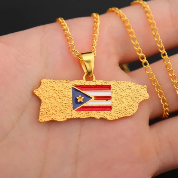 Gold Puerto Rico flag necklace pendant.