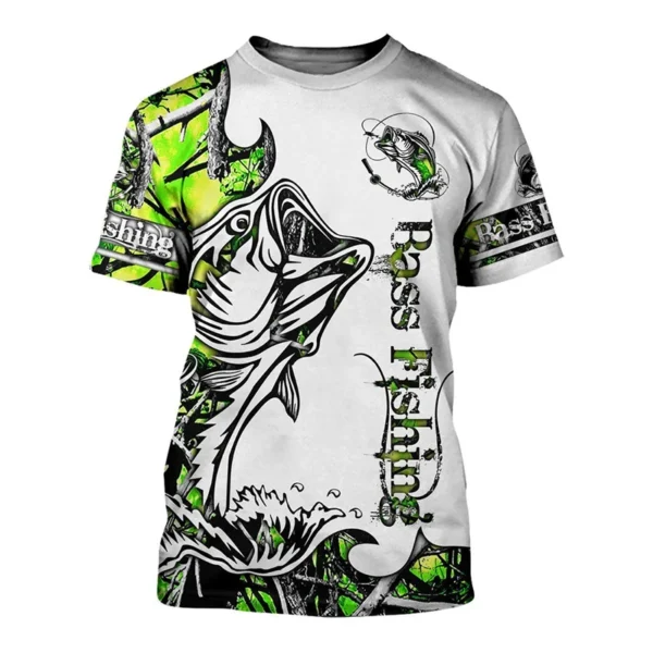 Summer Go Fishing Pattern Men's T-shirt Hip Hop 3D Print Personality Neck Short Sleeve Fashion Clothes - Image 3