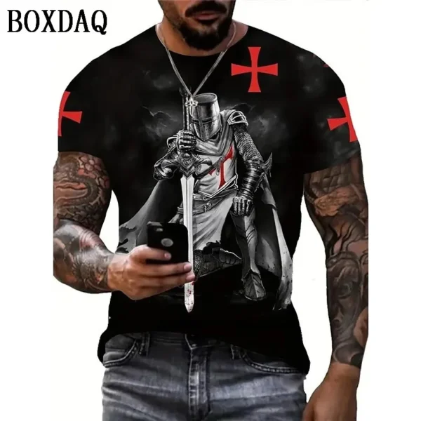 Vintage Men's T-Shirts Short Sleeve 3d Crusader Printed Loose Oversized T Shirt Street Casual Top Tees High Quality Men Clothing