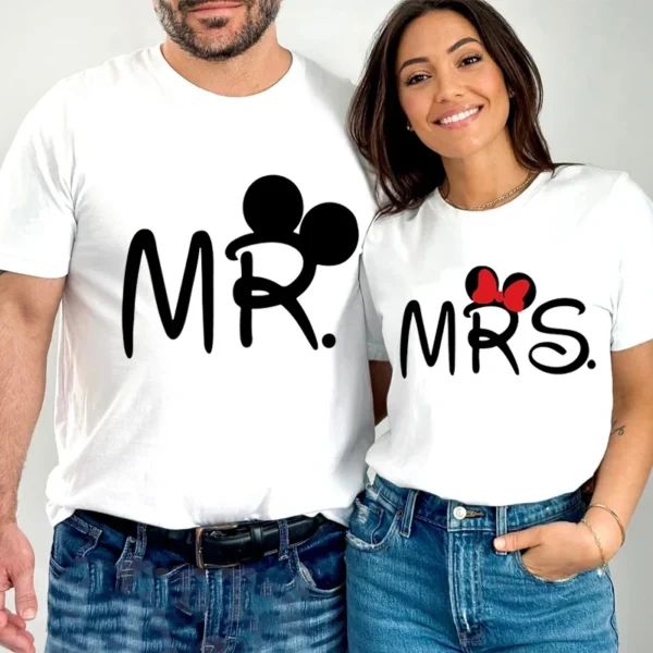 Mouse Cartoon MR MRS Print Couple TShirt Summer Short Sleeve Tee Shirt Letter Print T Fashion Casual Loose Lovers T Shirt Unisex