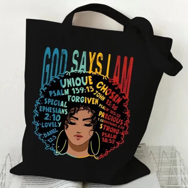 "Juneteenth Is My Independence Day" Women's Canvas Tote Bag Black Girl Cartoon Shopping Bag Black History Culture Shoulder Bag - Image 2