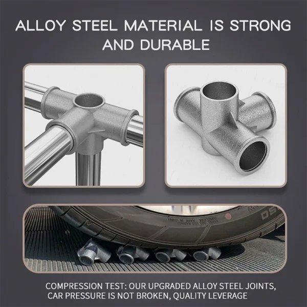 Metal joints under car tire pressure.