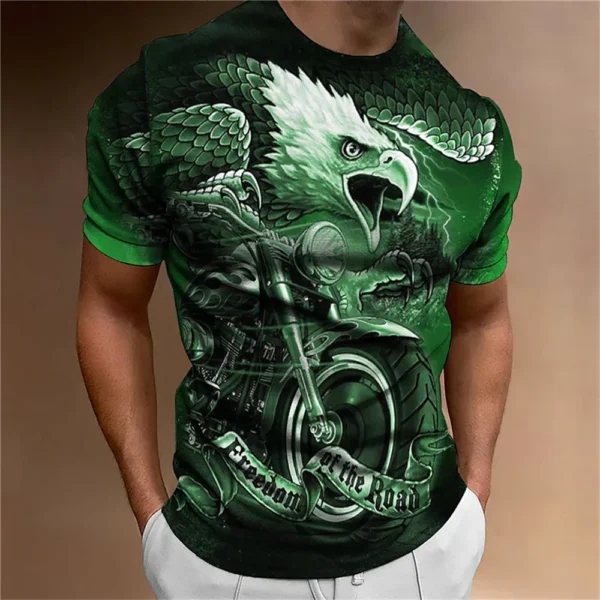 Men's Eagle 3D Printed Vintage T-shirt, Round Neck Short Sleeved T-shirt, Large Street Clothing - Image 6