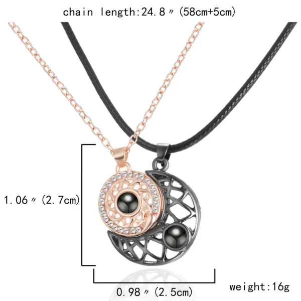 Rose gold and black moon and sun necklace.