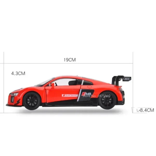 Red Audi R8 diecast toy car model.