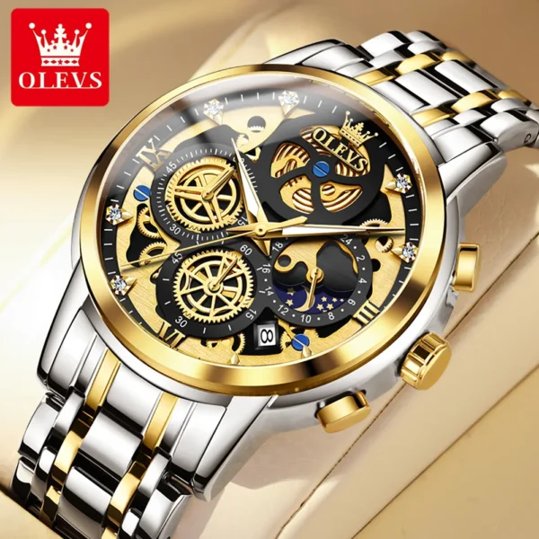 Gold and silver men's wristwatch with date.