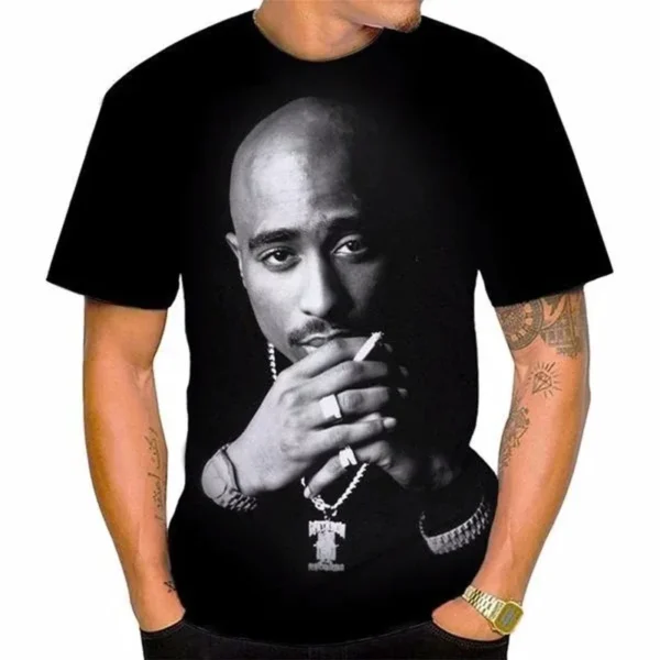 2024 New Men Fashion 3D Print Tupac T-shirt Summer Casual Personality Hip-hop Streetwear Cool T-shirt Men Clothing 2PAC T Shirt - Image 3