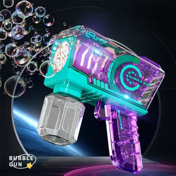 Purple and green bubble gun toy.