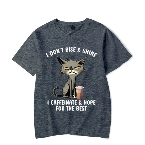 I Don’t Rise & Shine Graphic T Shirts Funny Cat Tshirt Black Men Tops Clothing Fashion Harajuku T-shirts Women Men Brand T-shirt - Image 4