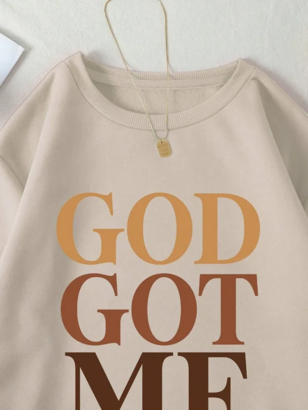 Spring Casual Women Pullover God Got Me Letter Printing Sweatshirt Tops Warm Soft Hoodies Loose Crewneck Fleece Female Clothing - Image 2