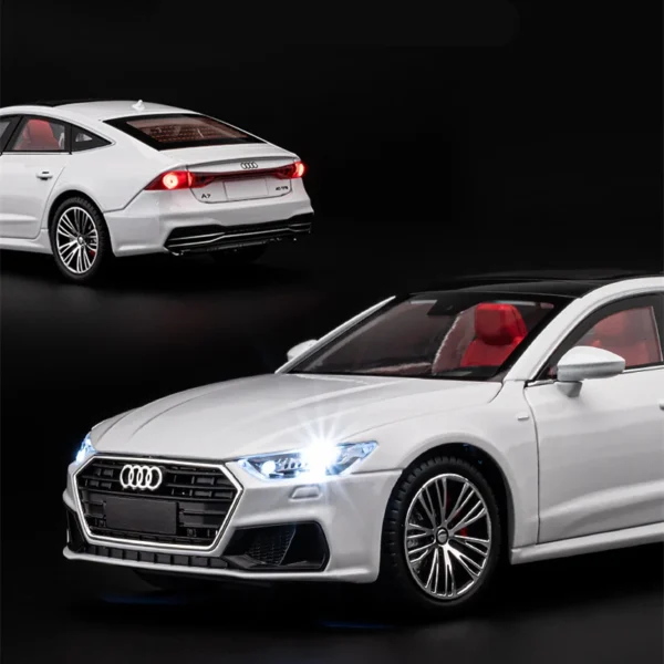 White Audi A7 sedan model car.