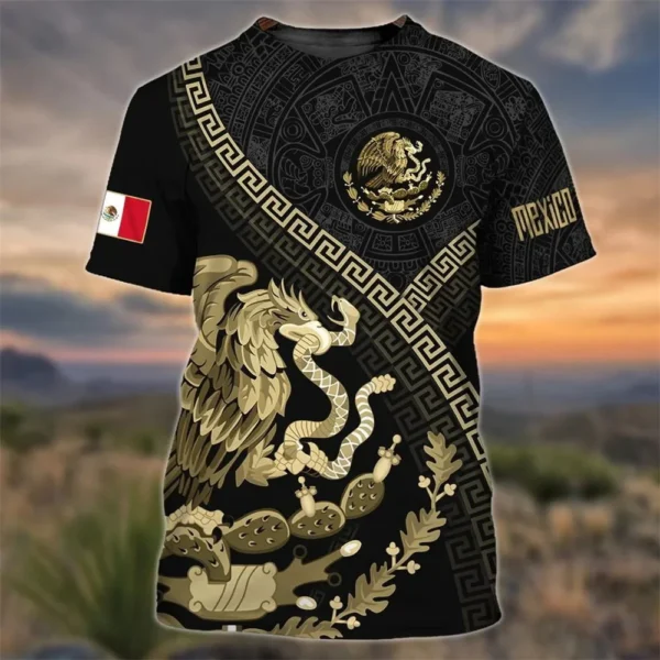 Mexico Flag Print T-shirt Men Eagles Pattern Jersey Casual Short Sleeve Tees Oversized Men's Clothing Summer O-Neck Sweatshirt - Image 2