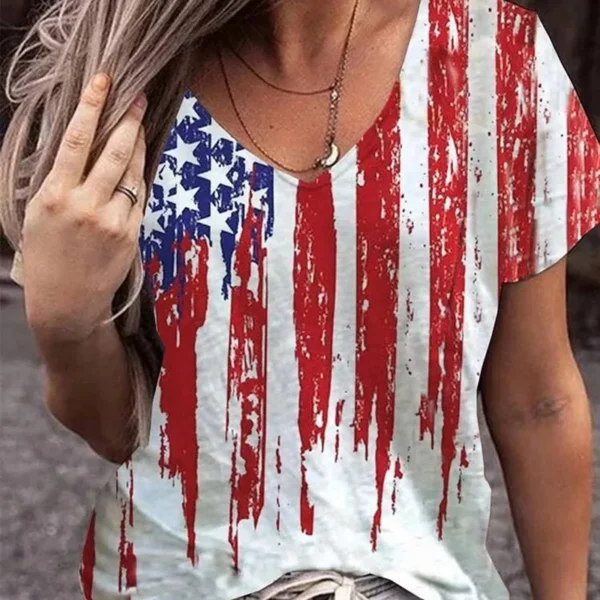 Vintage American Flag 2024 Fashion Summer Women T-Shirt Street Casual Style Comfortable 3D Printed Short Sleeve Lady's Clothing - Image 2