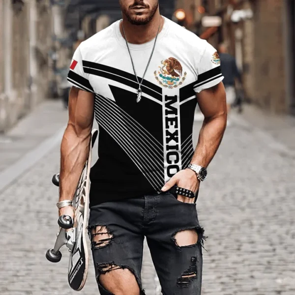 Men's T-Shirts Summer Mexico Flag 3D Print Casual Short Sleeve Unisex Harajuku Tops tees Streetwear Oversized Men's Clothing top - Image 3