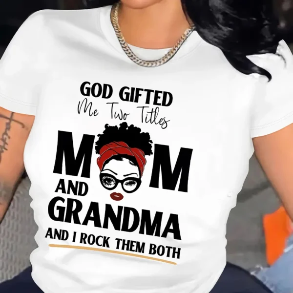 Mom & Grandma Letter Graphic Print T-shirt, Short Sleeve Crew Neck Casual Top For Summer & Spring, Women's Clothing