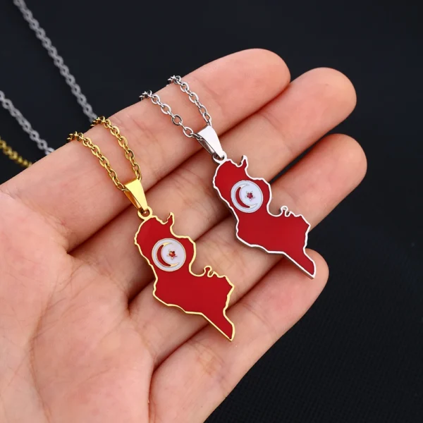 Tunisian flag necklace in gold and silver.