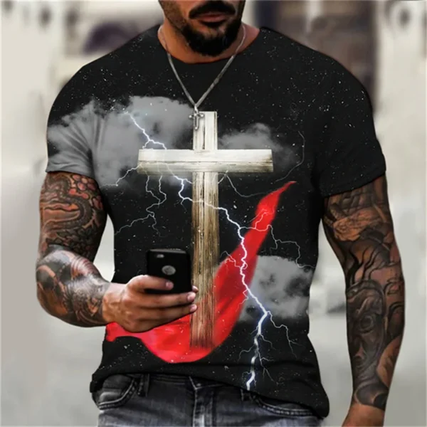 T-shirts For Men Cross Graphic Jesus Christ 3d Print Men's Tshirt Retro Classic Short-sleeved Loose Personality Oversized Tops - Image 5