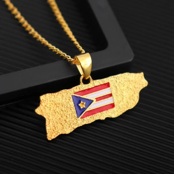 Gold chain with Puerto Rican flag pendant.