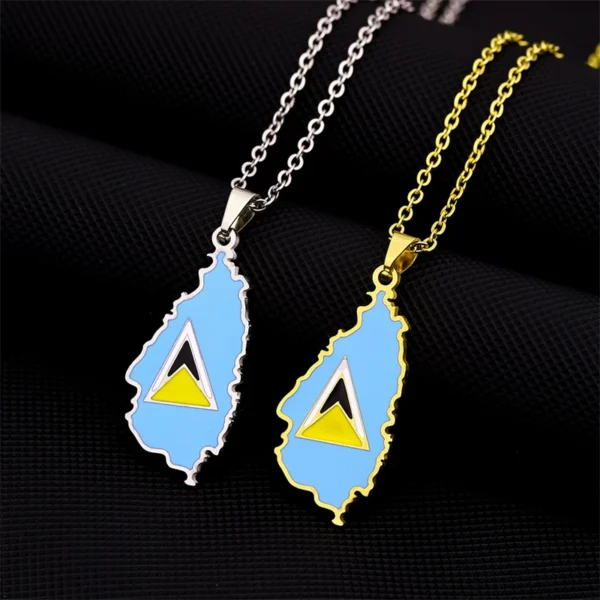 Two Saint Lucia flag necklaces.