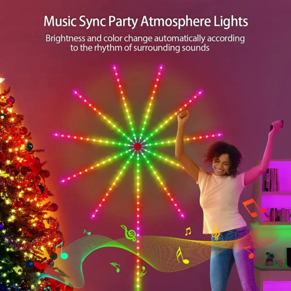 RGBIC Firework Strip Lights LED Bluetooth APP Control Neon Strip USB 5V Changing Smart Lamp Sync Music Bedroom Decor Dream Light - Image 2