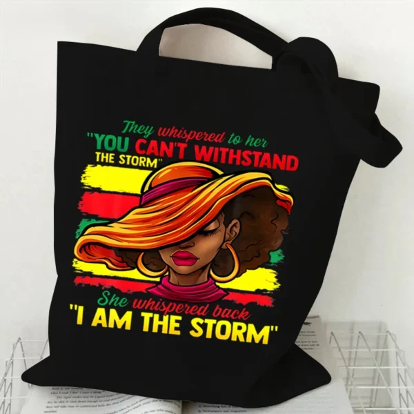 "Juneteenth Is My Independence Day" Women's Canvas Tote Bag Black Girl Cartoon Shopping Bag Black History Culture Shoulder Bag - Image 4