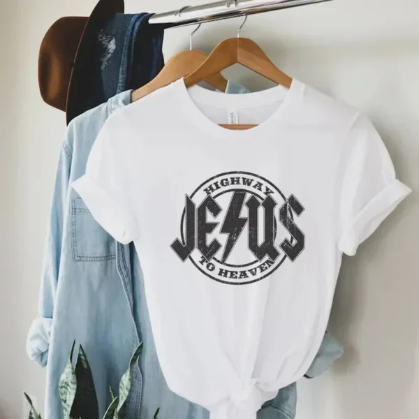 Jesus Highway Faith Christian T-Shirts for Women Cute Funny Religious Tshirts Retro Boho Bible Verse Tee Shirt Vintage Tops Gift