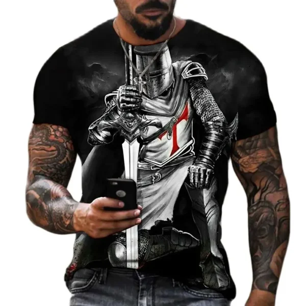 Summer Fashion Templar 3D Printed Men's T-Shirt Street Harajuku Cross TShirt For Men Short Sleeve Oversized Tshirt Vintage Top - Image 4