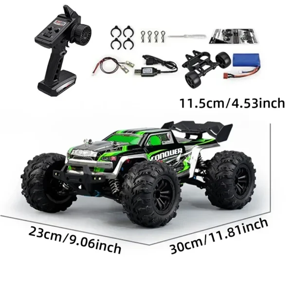 Green and black remote control monster truck.