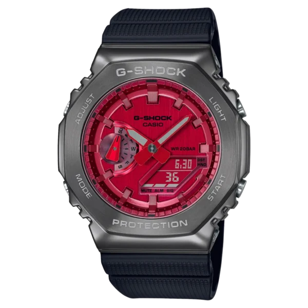 Red and black G-Shock digital watch.