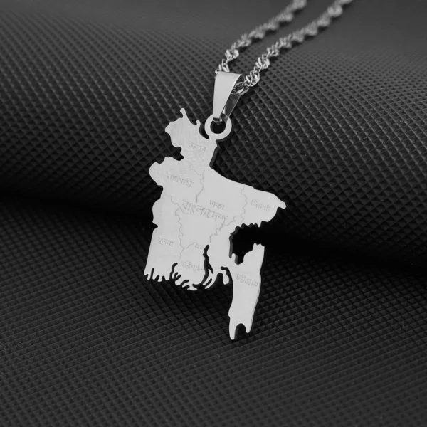 Silver necklace with Bangladesh map pendant.