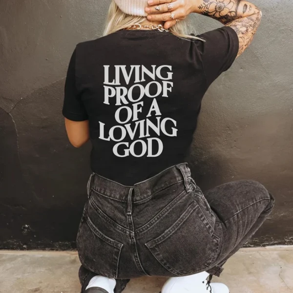 Men Women Summer Living Proof of a Loving God Print Y2k T-shirt Unisex Christian Cross Jesus Short Sleeved Tees Loose Cotton Top - Image 4