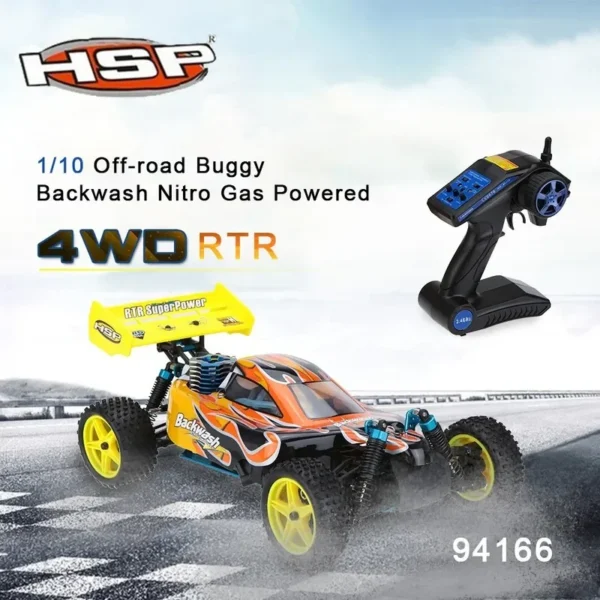 Remote controlled 4WD nitro buggy.