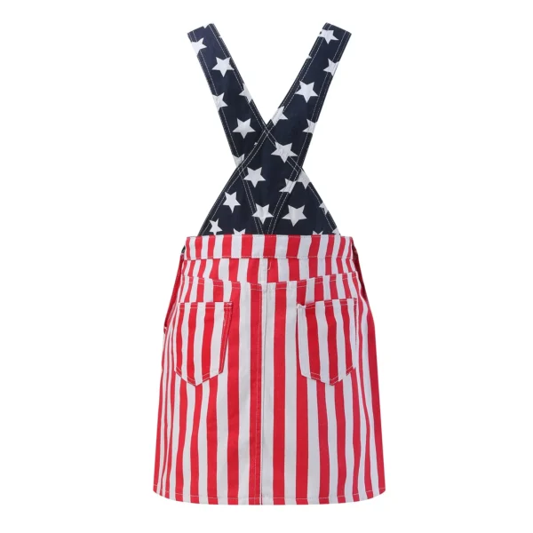 Independence Day Women Denim Dress 2024 Fourth Of July Jeans Bib Overall Dress American Flag Print Romper - Image 3