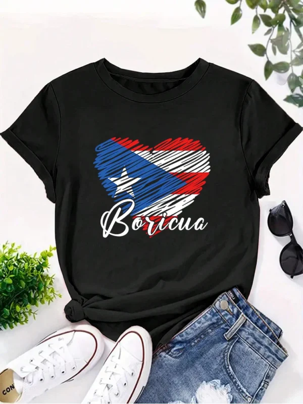 Puerto Rican Hispanic Heritage Boricua Puerto Rico Heart t-shirt Womens Short Sleeve TShirts Round neck printing womens t shirts