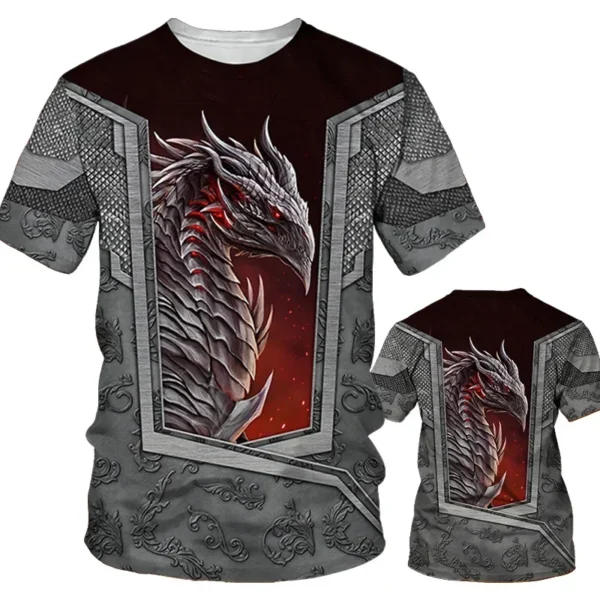 Summer Leisure Dragons Pattern Printed T Shirt Breathable Comfortable Oversized Y2k Clothes for Men's Round Neck Loose Tops - Image 3