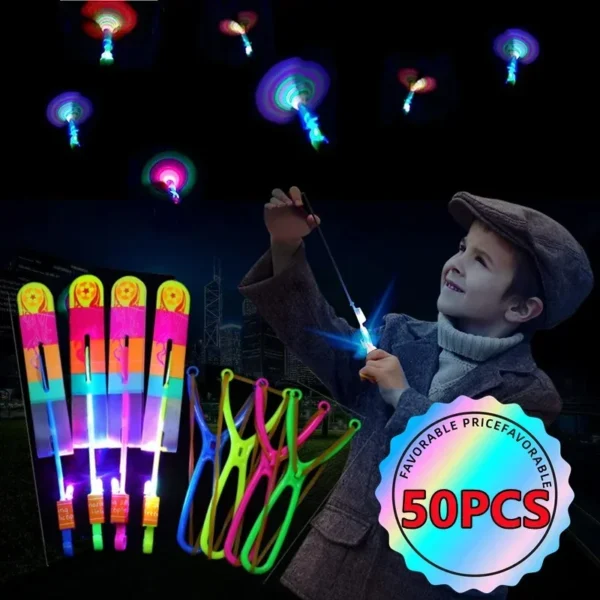 New 50/30/10/5/1Pc Amazing Light Toy Arrow Rocket Helicopter Flying Toy LED Light Toys Party Fun Gifts Rubber Band Catapult - Image 3