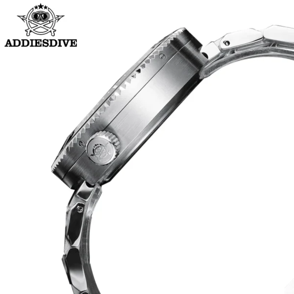 Silver wristwatch with a metal band.