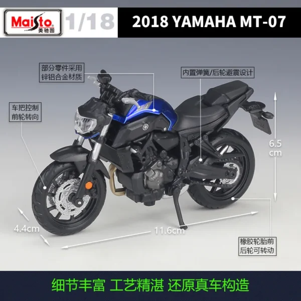 Maisto 1:18 Yamaha 2018 Yamaha Mt-07 mt 07 mt07 Mock-up Alloy Motorcycle Model With Base - Image 2