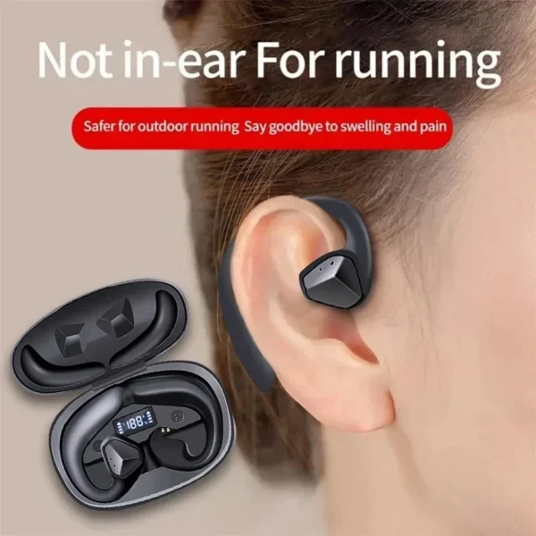 Bone Conduction Bluetooth Earphones Ear Hooks Sport Waterproof Wireless Earbuds Led Display HiFi Stereo Headsets Noise Canceling