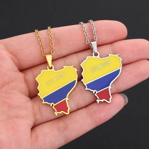 Two Ecuador necklaces with map pendants.